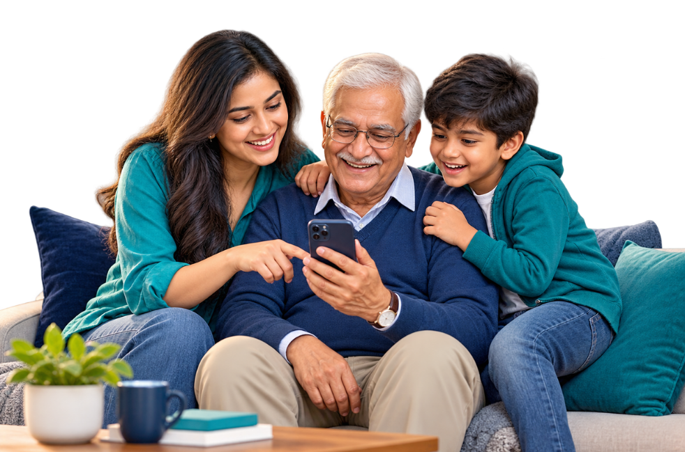 A family connecting through technology across generations